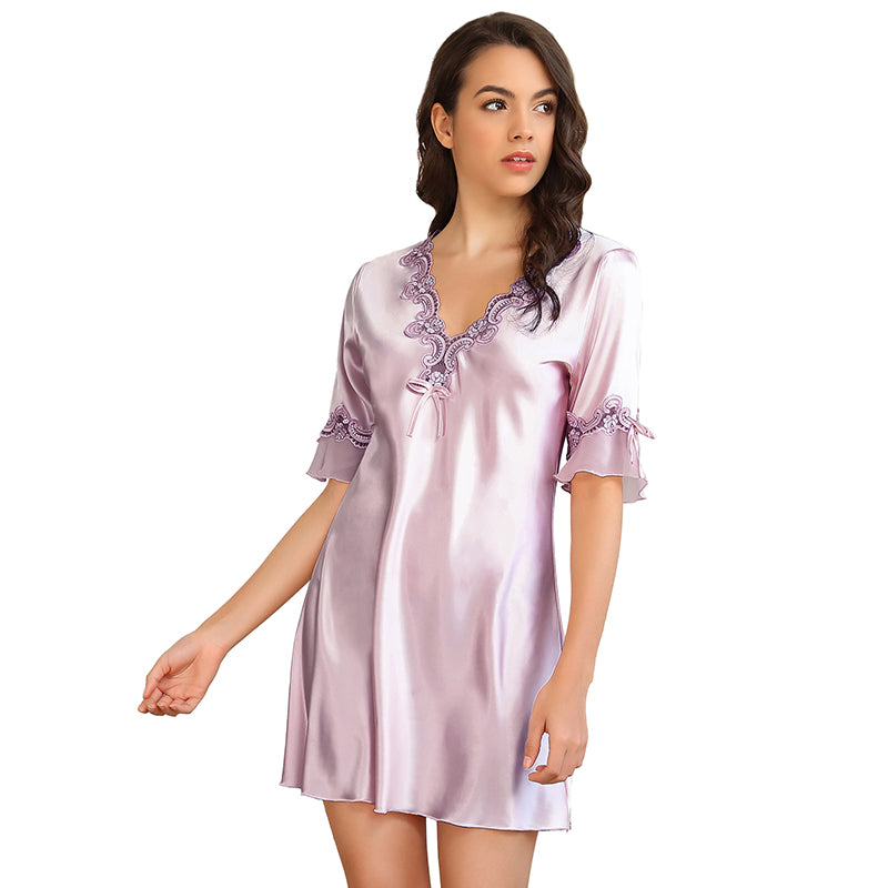 High Quality Half Long Sleeve Silk Sleepwear