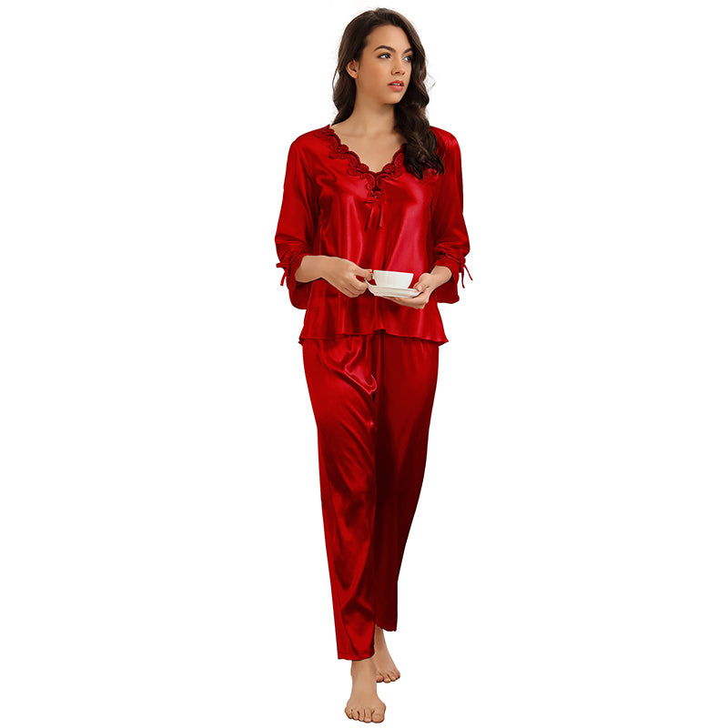 High Quality Long Sleeve Silk Pajama Set