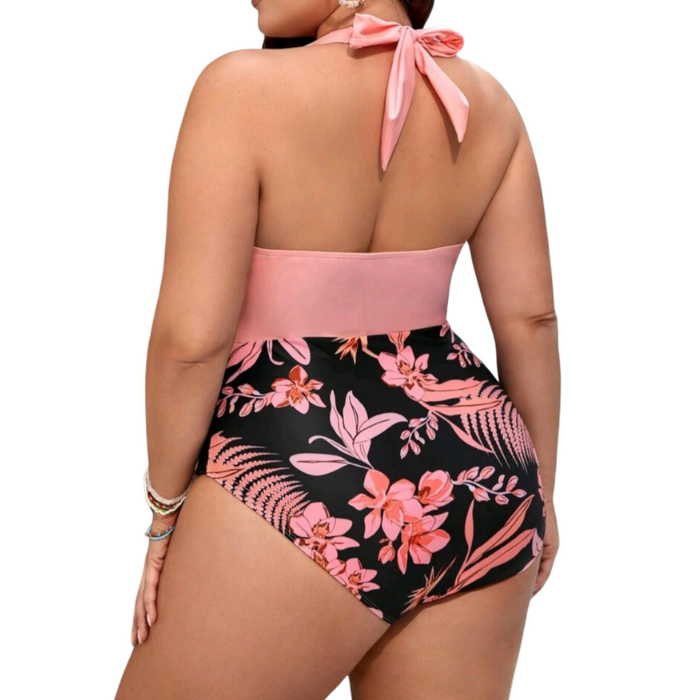 Swim Vcay Plus Floral Print Ruched Halter One Piece Swimsuit