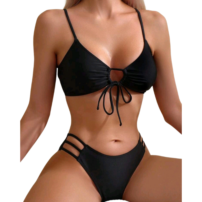 Swim Drawstring Front Cut Out Bikini Swimsuit