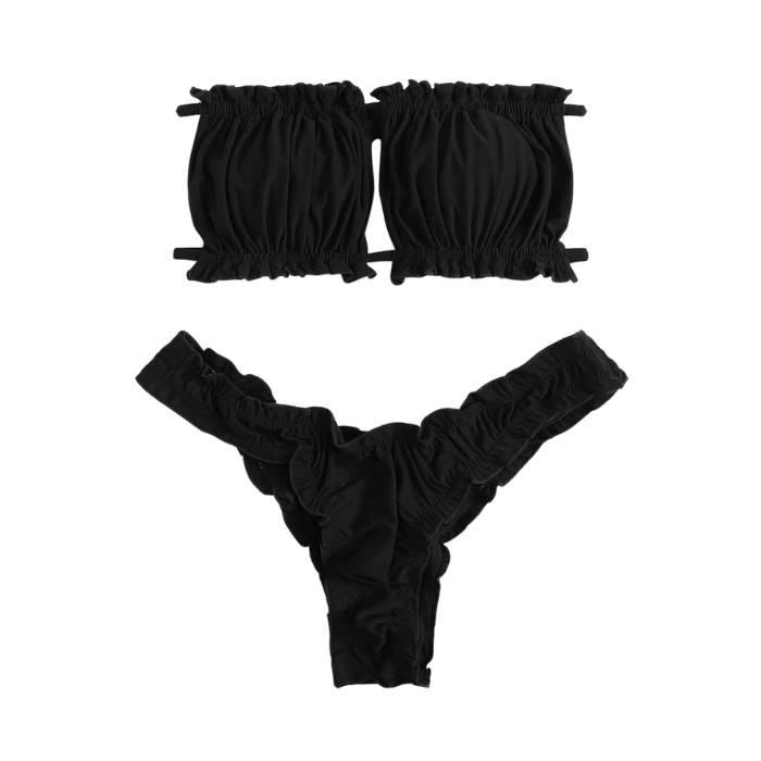 Black Ruched Boob Tube Bikini Set