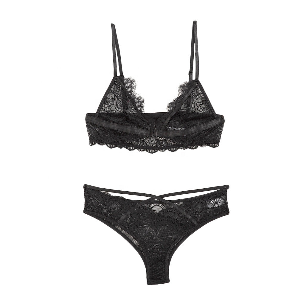 Attractive Lace 2 Piece Bra & Panty Set - Black