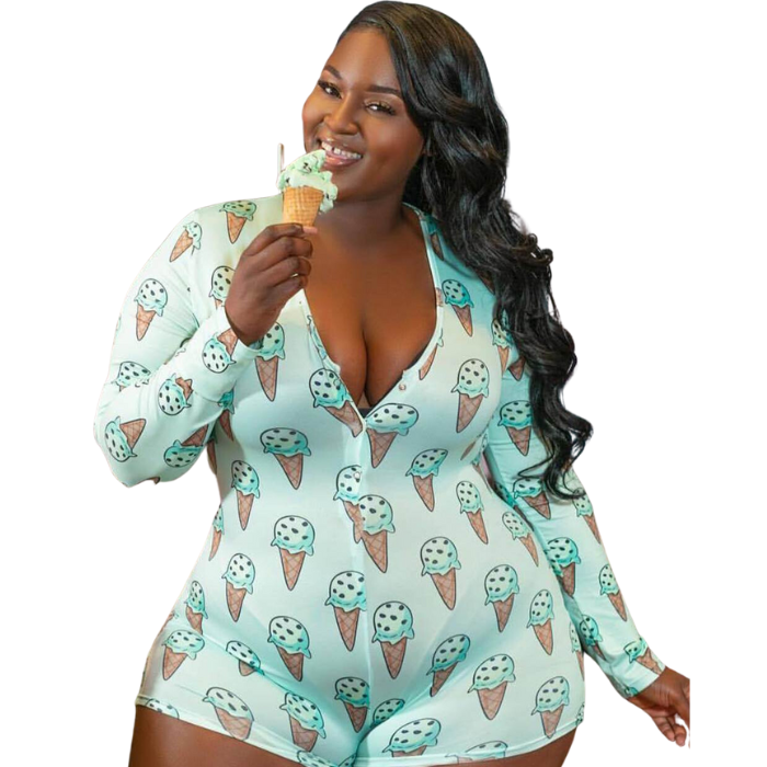 Elements print Sexy Homewear One-piece Pajamas