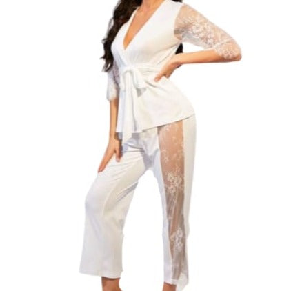 Eyelash Lace Belted Sleepwear