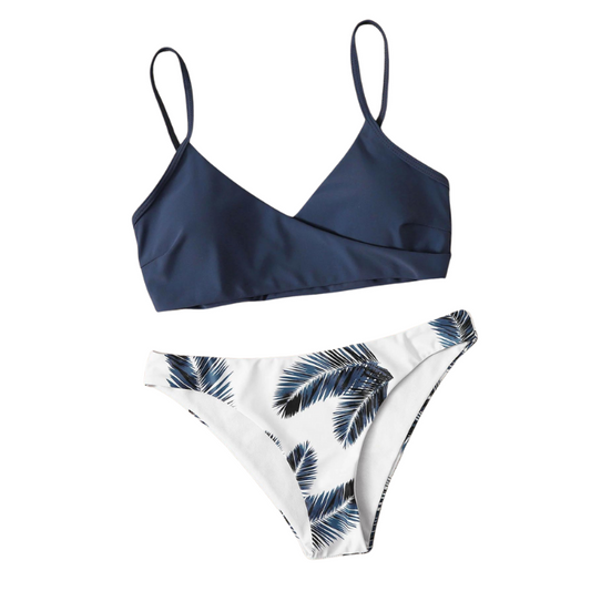 Blue Palm Print Bikini Set