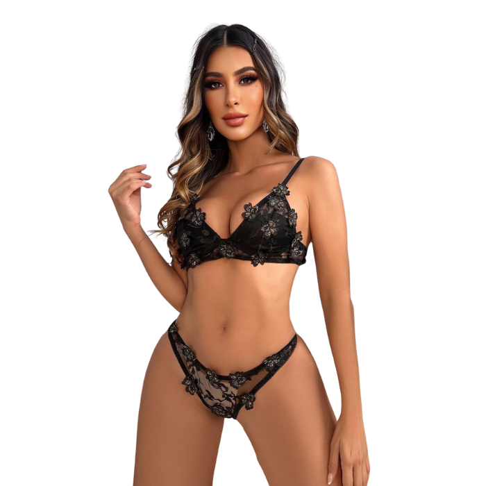 Flower Design Mesh lingerie Set